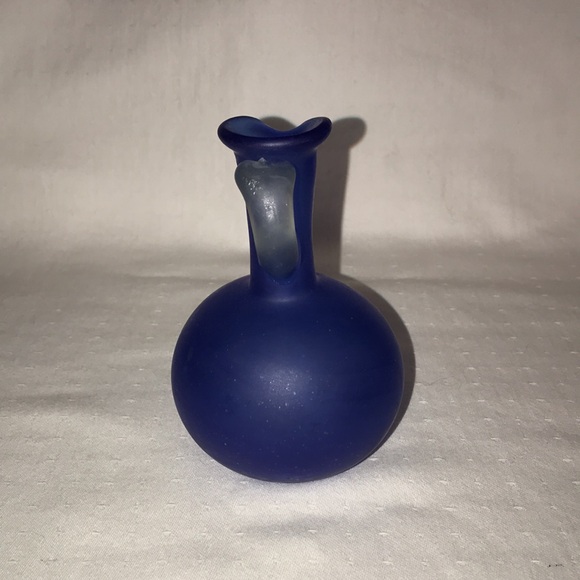 Vintage Small Frosted Cobalt Blue Pitcher with Frosted Handle - Picture 4 of 9